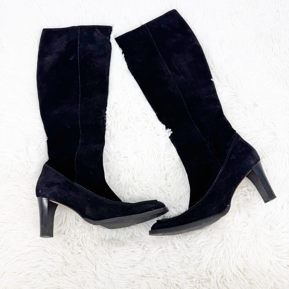 Ralph Lauren Collection Black Suede Almos Toe Knee High Boots 10 B